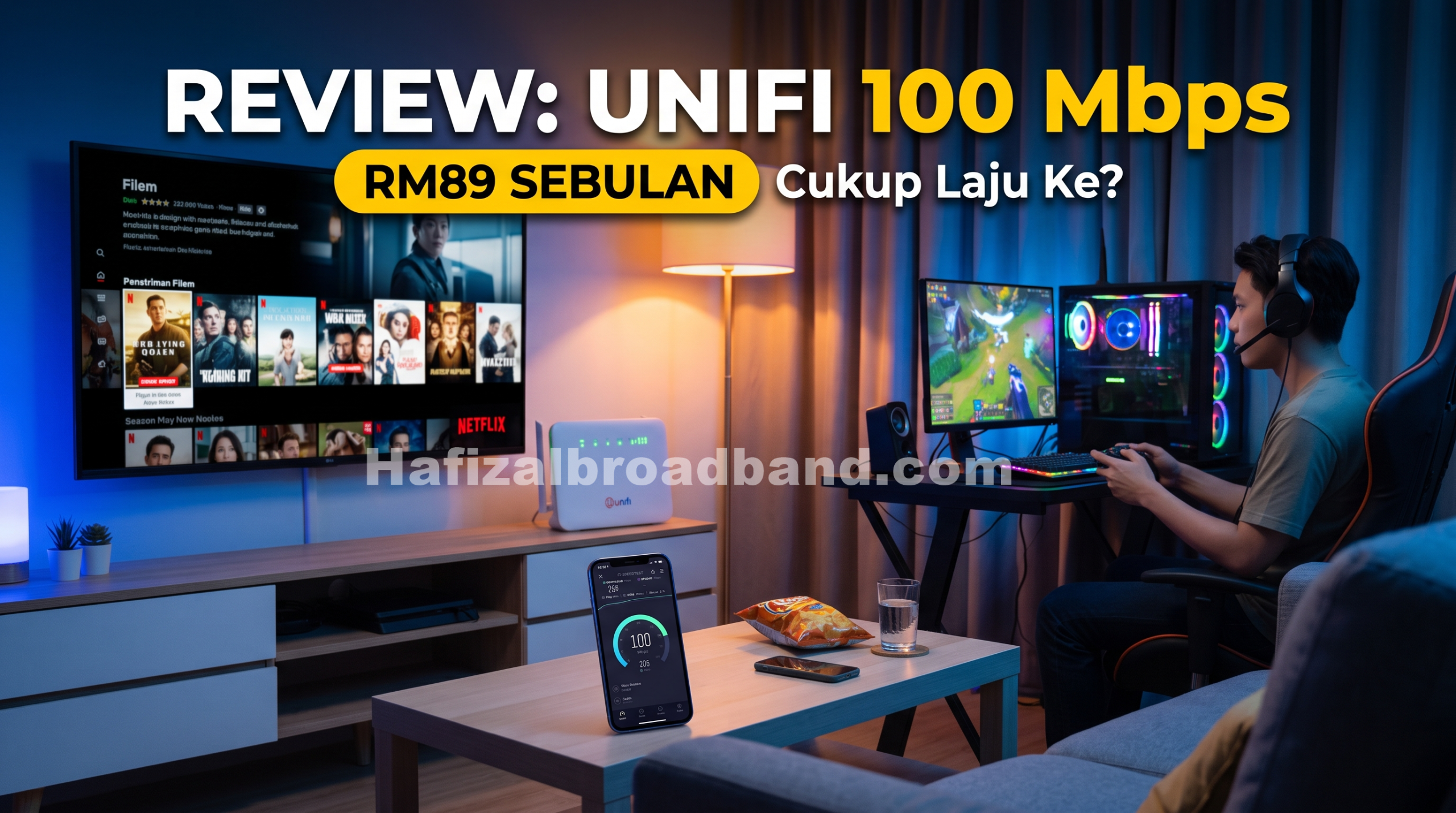 Review prestasi pakej Unifi 100 Mbps RM89 sebulan untuk streaming Netflix di TV dan gaming online di PC